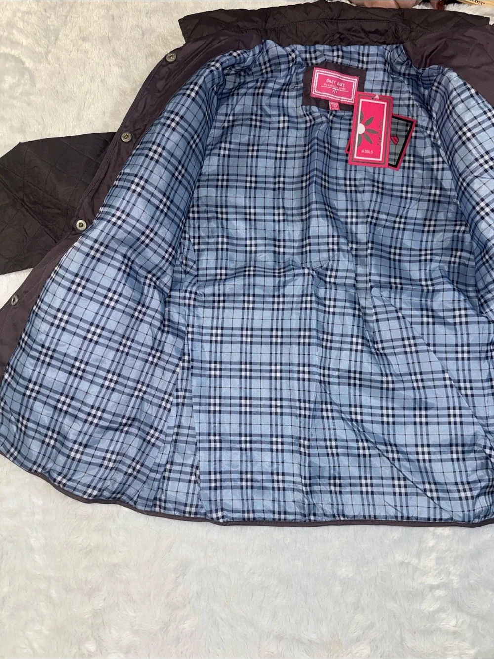 Kids Quilted Black Puffer Jacket with Button Closure and Patch Pockets
